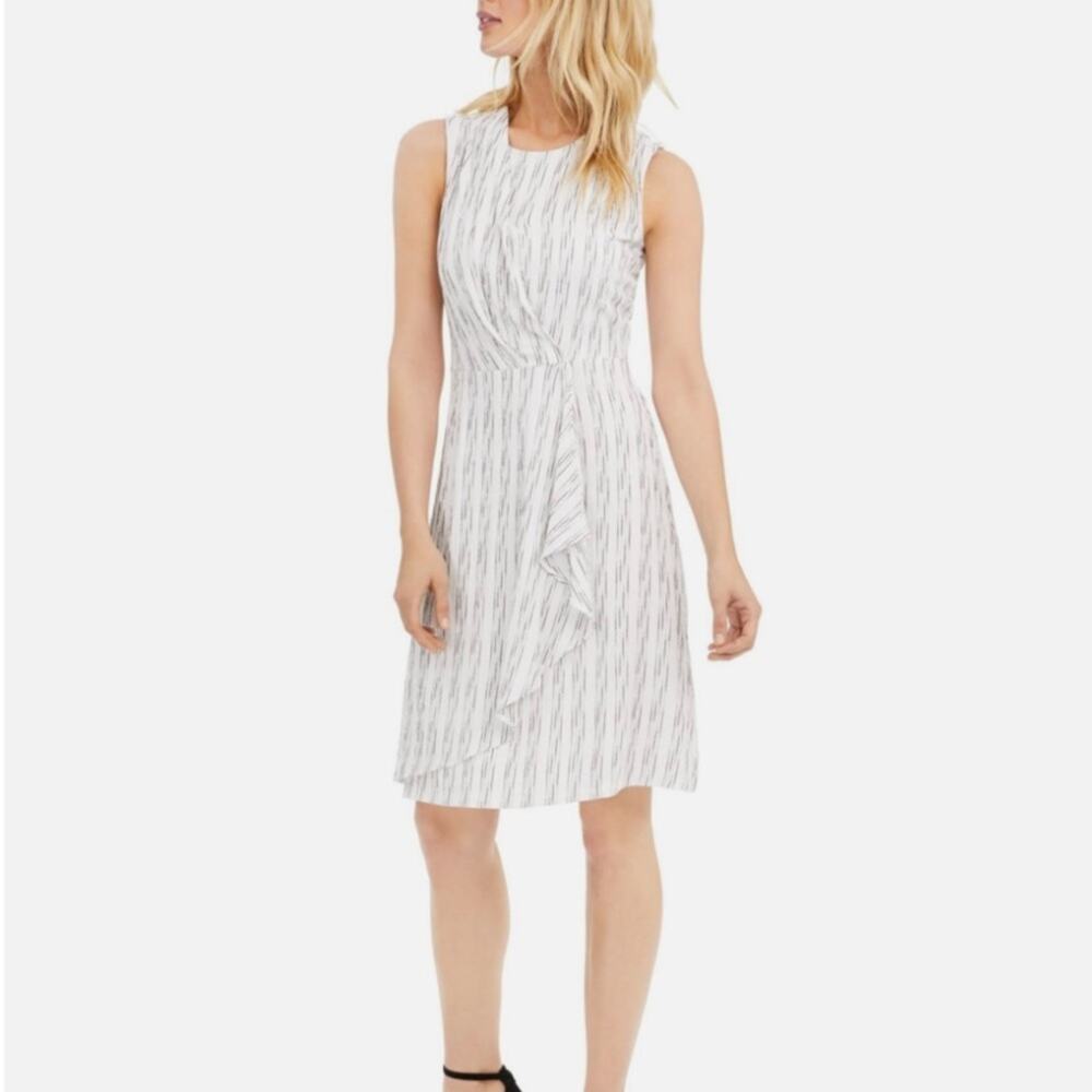 Calvin Klein White & Black Striped Drape Twist Front Dress Size 12